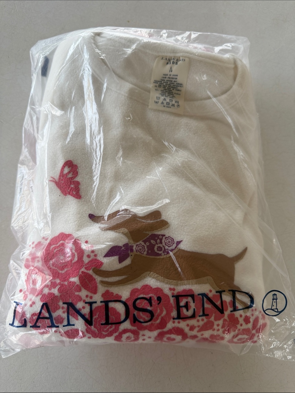 NWT Lands' End Soft Rosehip Girls Fleece Open Bottom Pajama Set